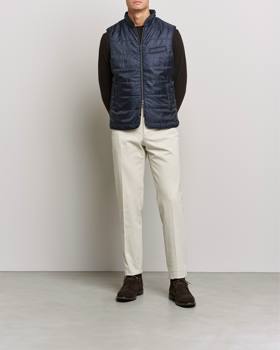 Hombres | Abrigos y chaquetas | Stenströms | Houndstooth Padded Nylon Vest Navy