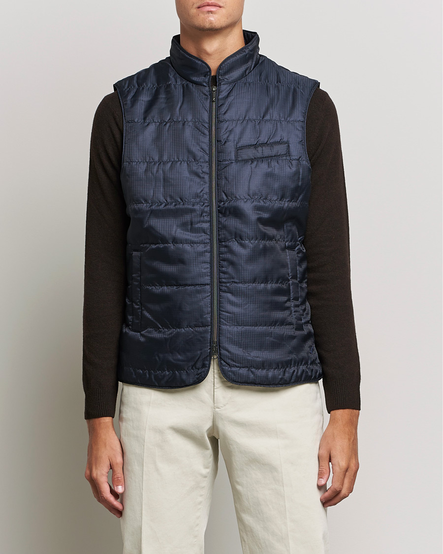 Hombres | Abrigos y chaquetas | Stenströms | Houndstooth Padded Nylon Vest Navy