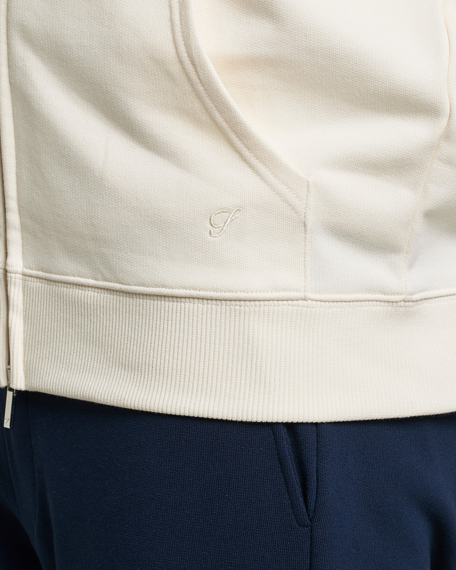 Hombres | Jerséis y prendas de punto | Stenströms | Cotton Jersey Full Zip Hoodie Creme White