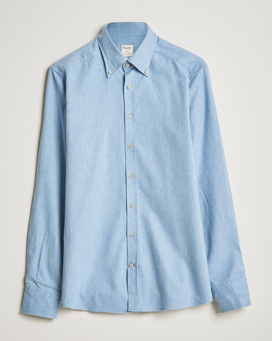 Hombres | Camisas | Stenströms | Slimline Flannel Shirt Light Blue