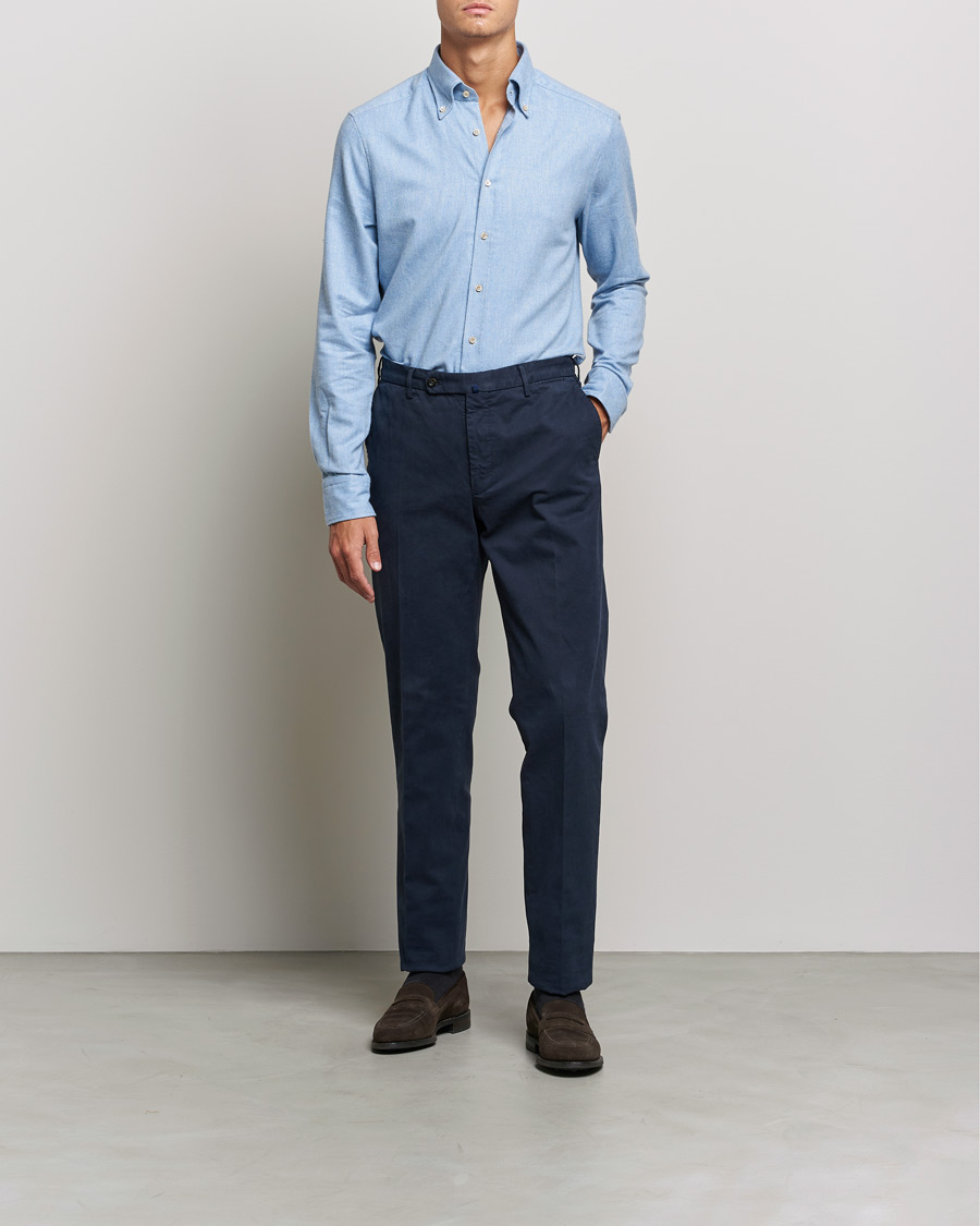 Hombres | Camisas | Stenströms | Slimline Flannel Shirt Light Blue