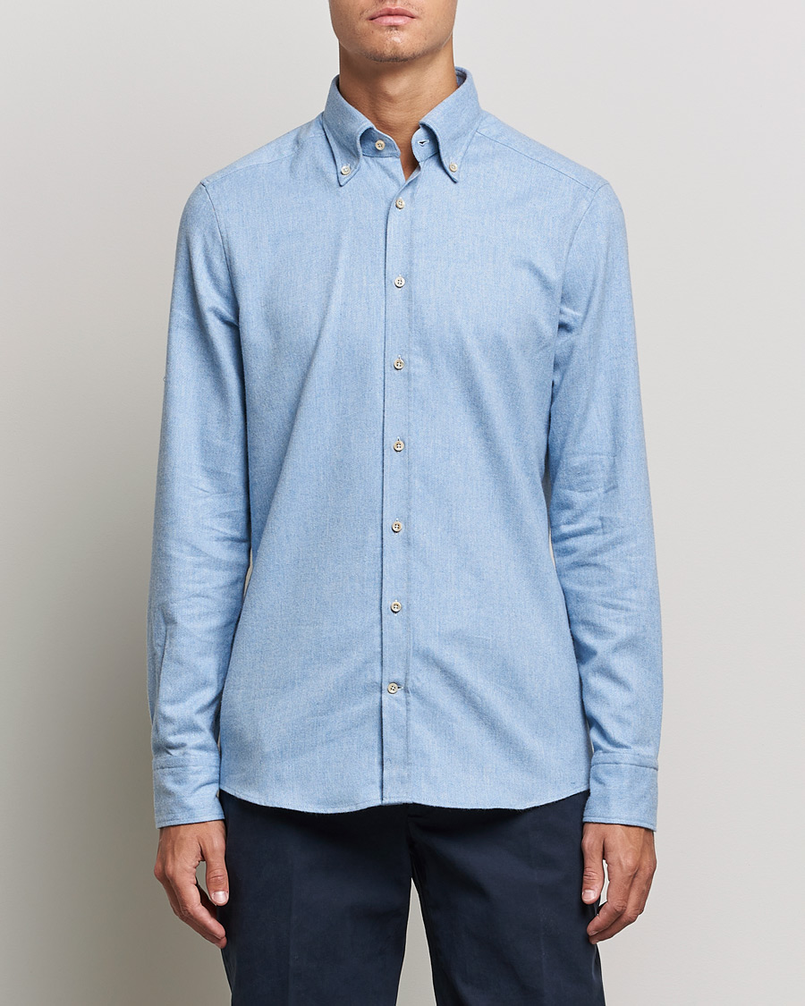 Hombres | Camisas | Stenströms | Slimline Flannel Shirt Light Blue