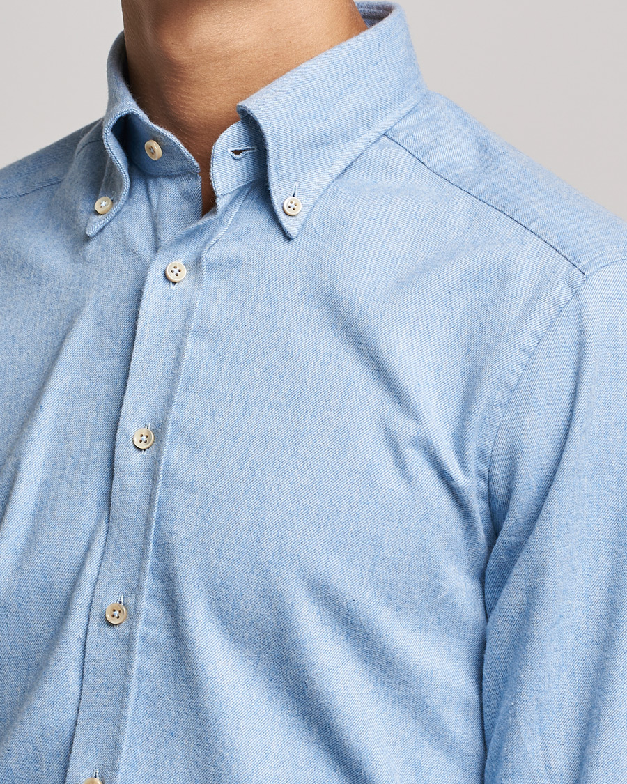 Hombres | Camisas | Stenströms | Slimline Flannel Shirt Light Blue