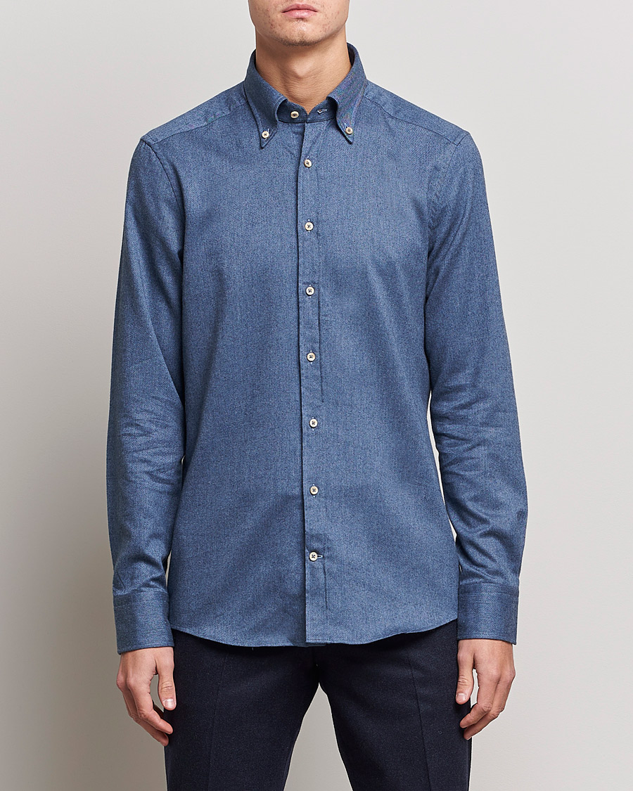 Hombres | Camisas | Stenströms | Slimline Flannel Shirt Blue