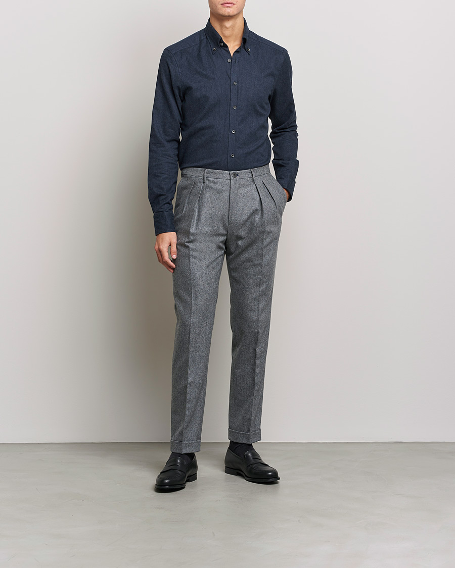 Hombres | Camisas | Stenströms | Slimline Flannel Shirt Navy