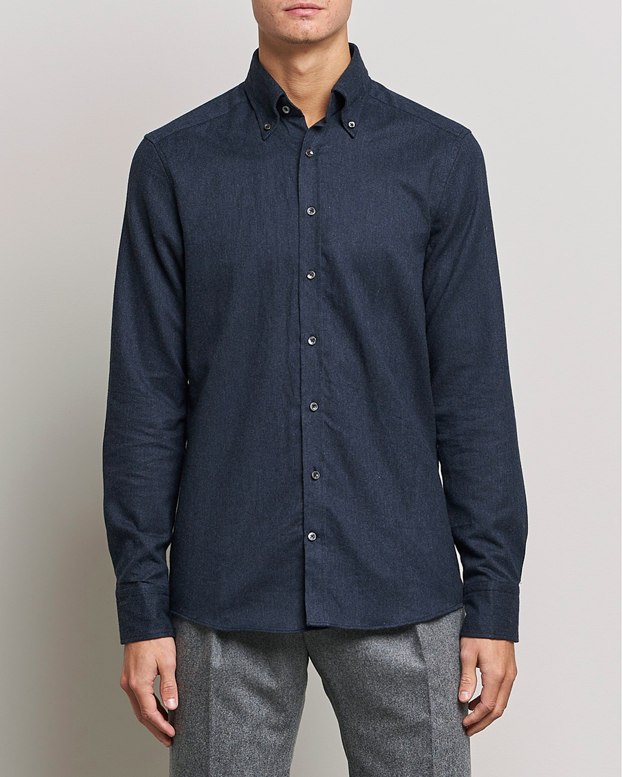 Hombres | Camisas de franela | Stenströms | Slimline Flannel Shirt Navy