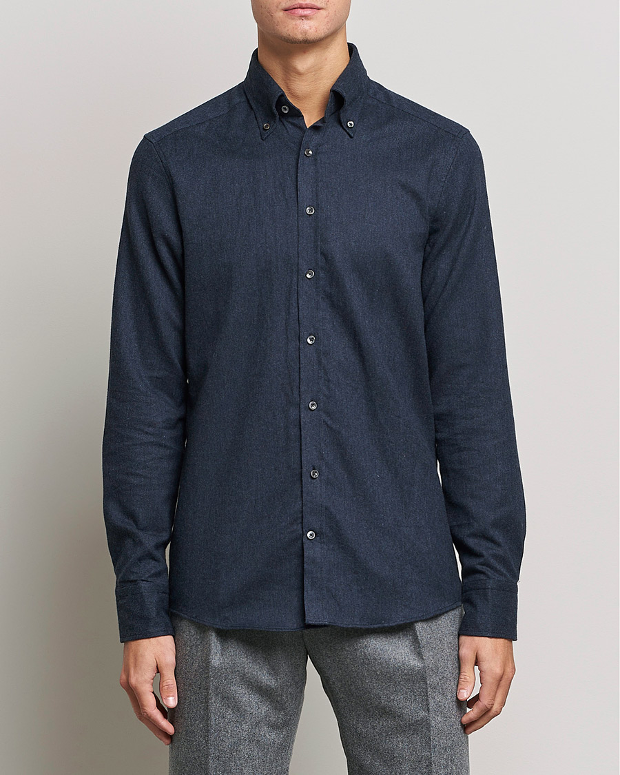 Hombres | Camisas | Stenströms | Slimline Flannel Shirt Navy