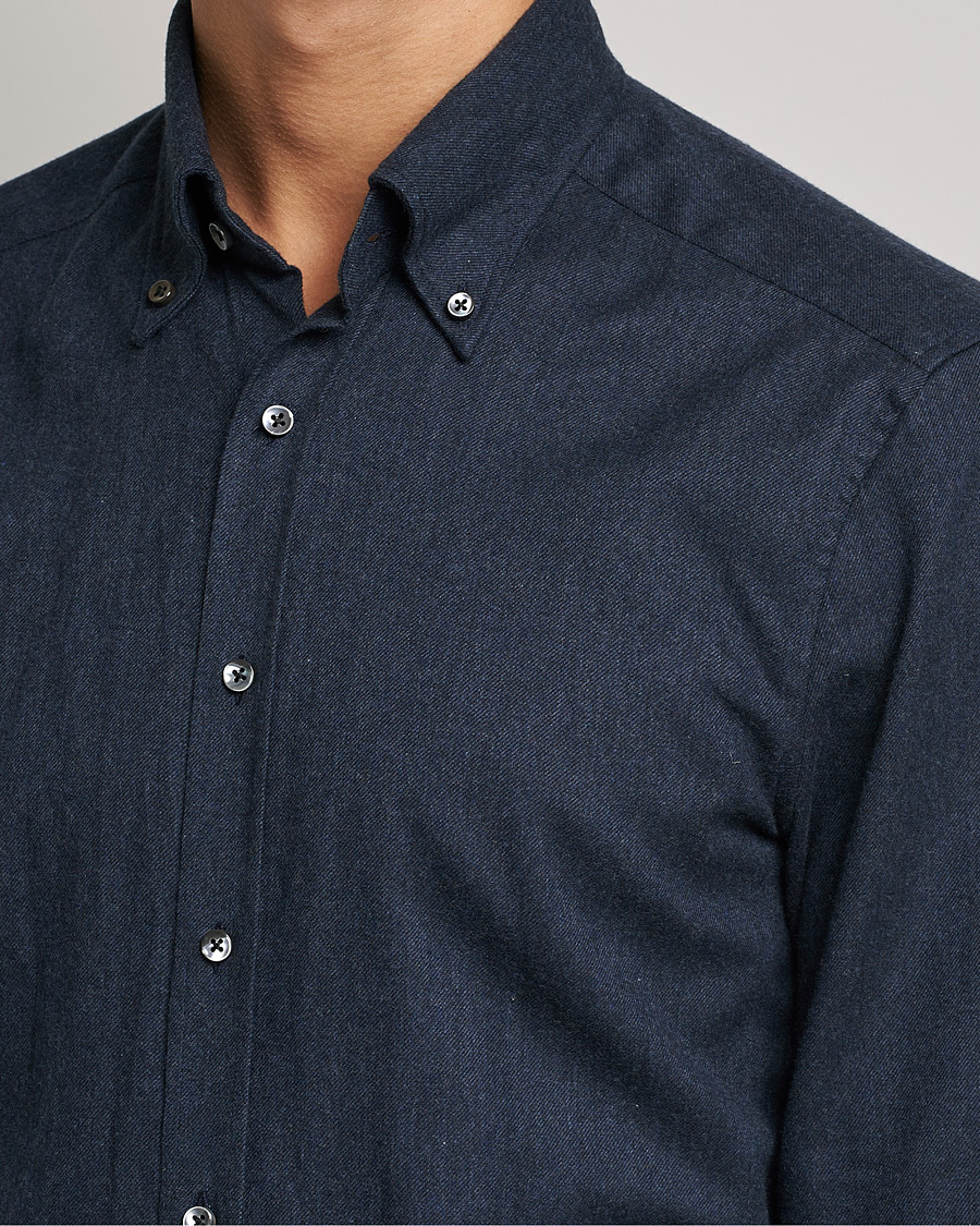 Hombres | Camisas | Stenströms | Slimline Flannel Shirt Navy