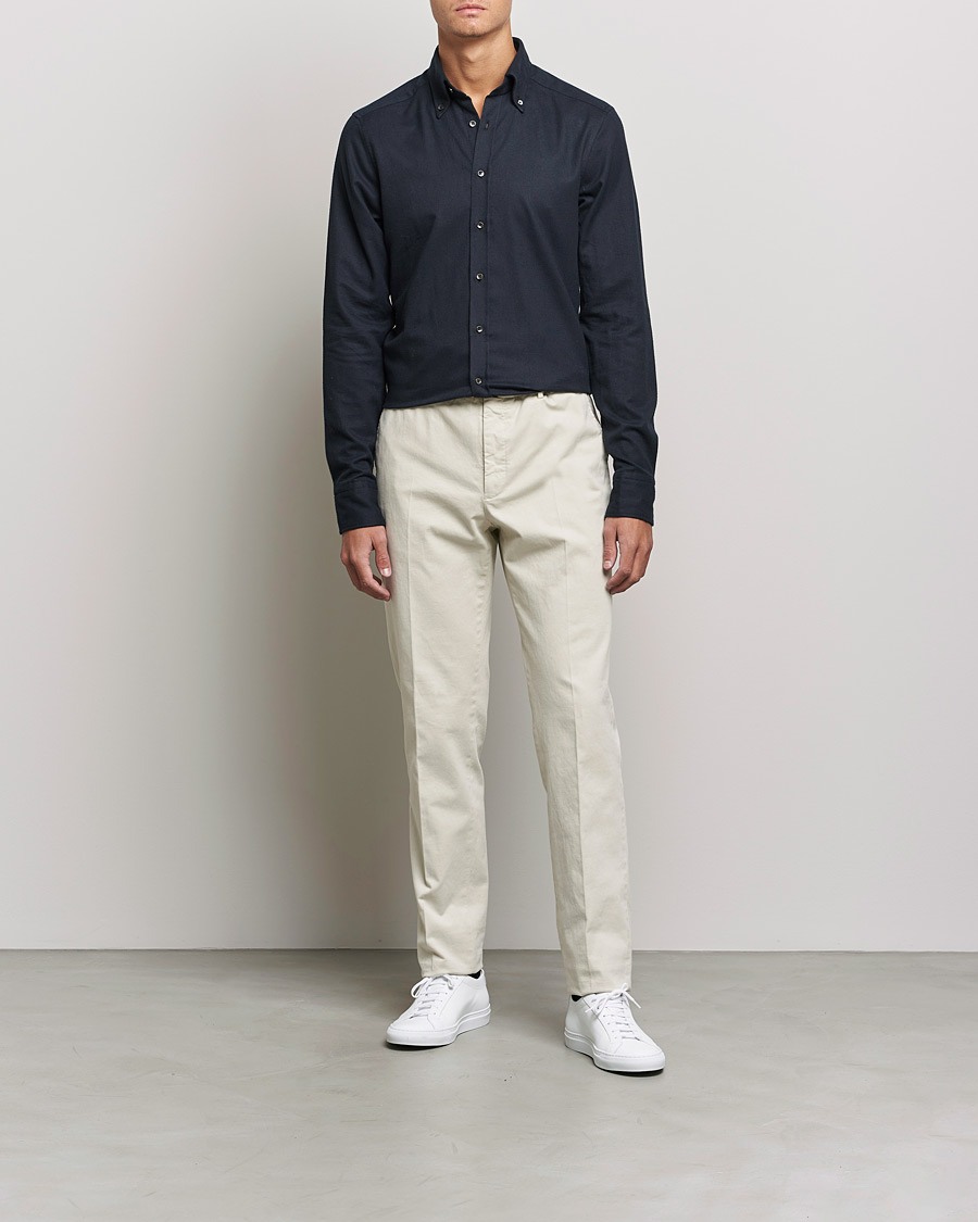 Hombres | Camisas | Stenströms | Slimline Flannel Shirt Black