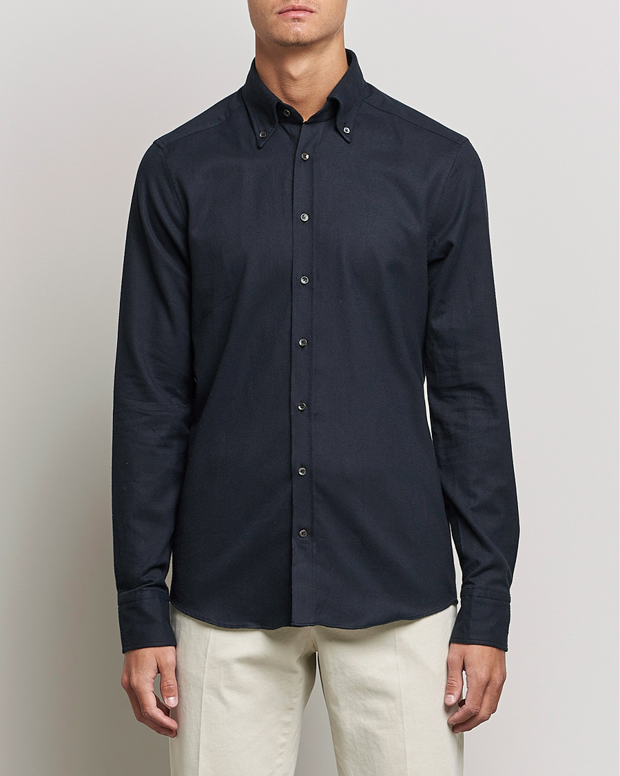 Hombres | Camisas | Stenströms | Slimline Flannel Shirt Black