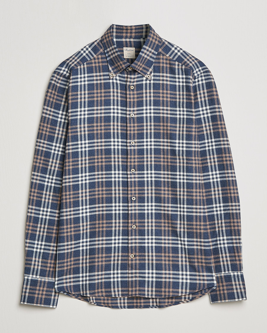 Hombres | Camisas | Stenströms | Slimline Checked Flannel Shirt Blue