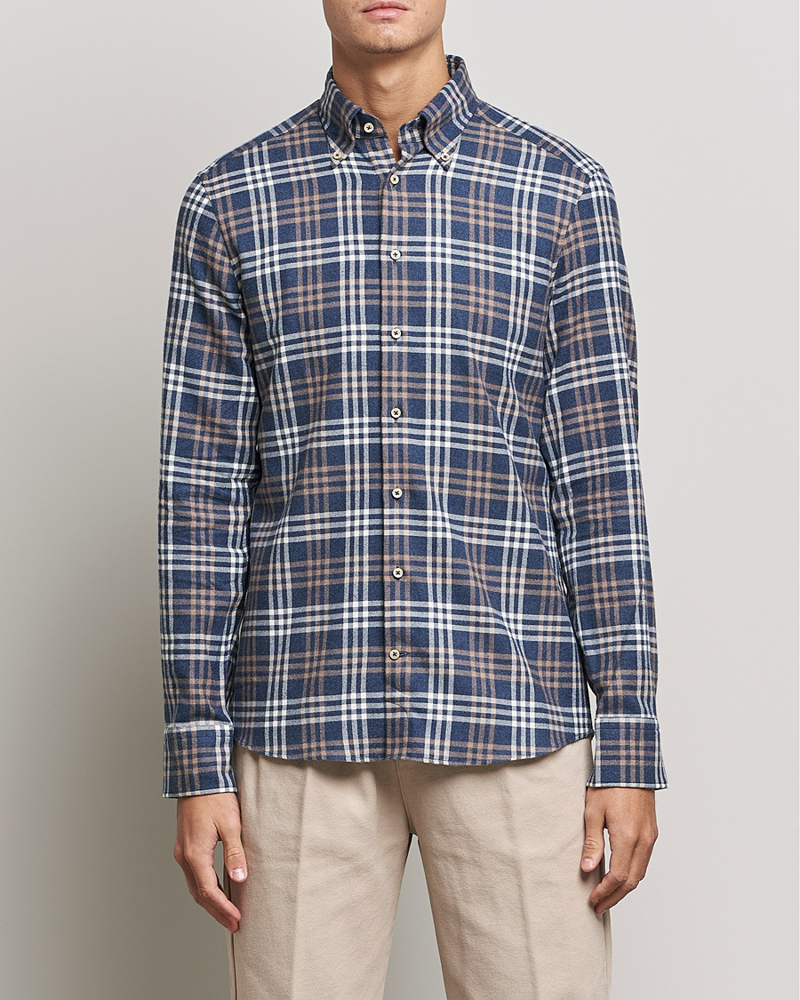 Hombres | Camisas | Stenströms | Slimline Checked Flannel Shirt Blue