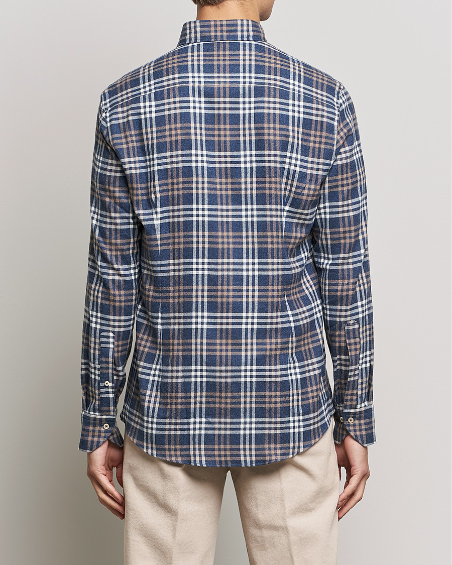 Hombres | Camisas | Stenströms | Slimline Checked Flannel Shirt Blue