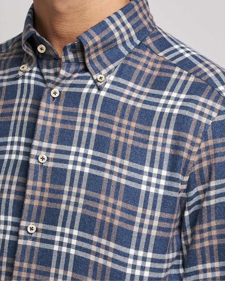 Hombres | Camisas | Stenströms | Slimline Checked Flannel Shirt Blue