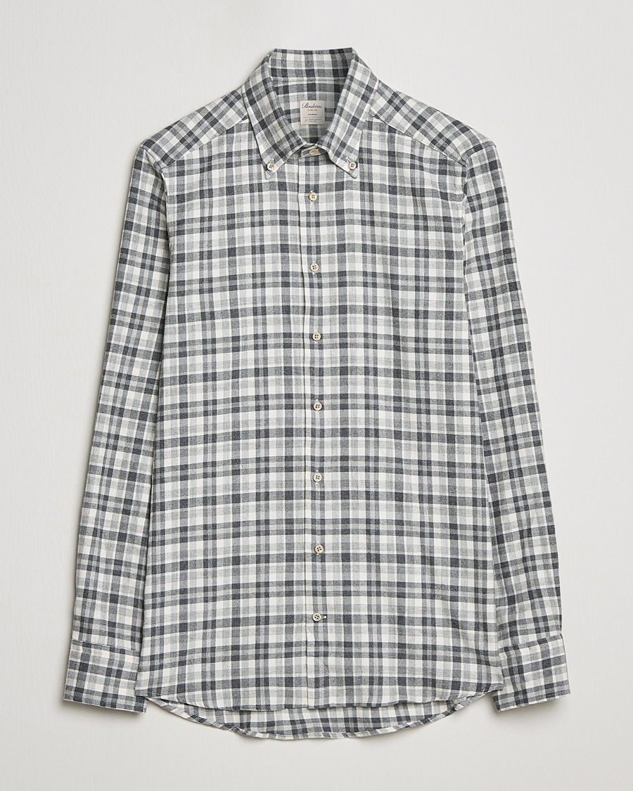 Hombres | Camisas | Stenströms | Slimline Checked Flannel Shirt Grey/White