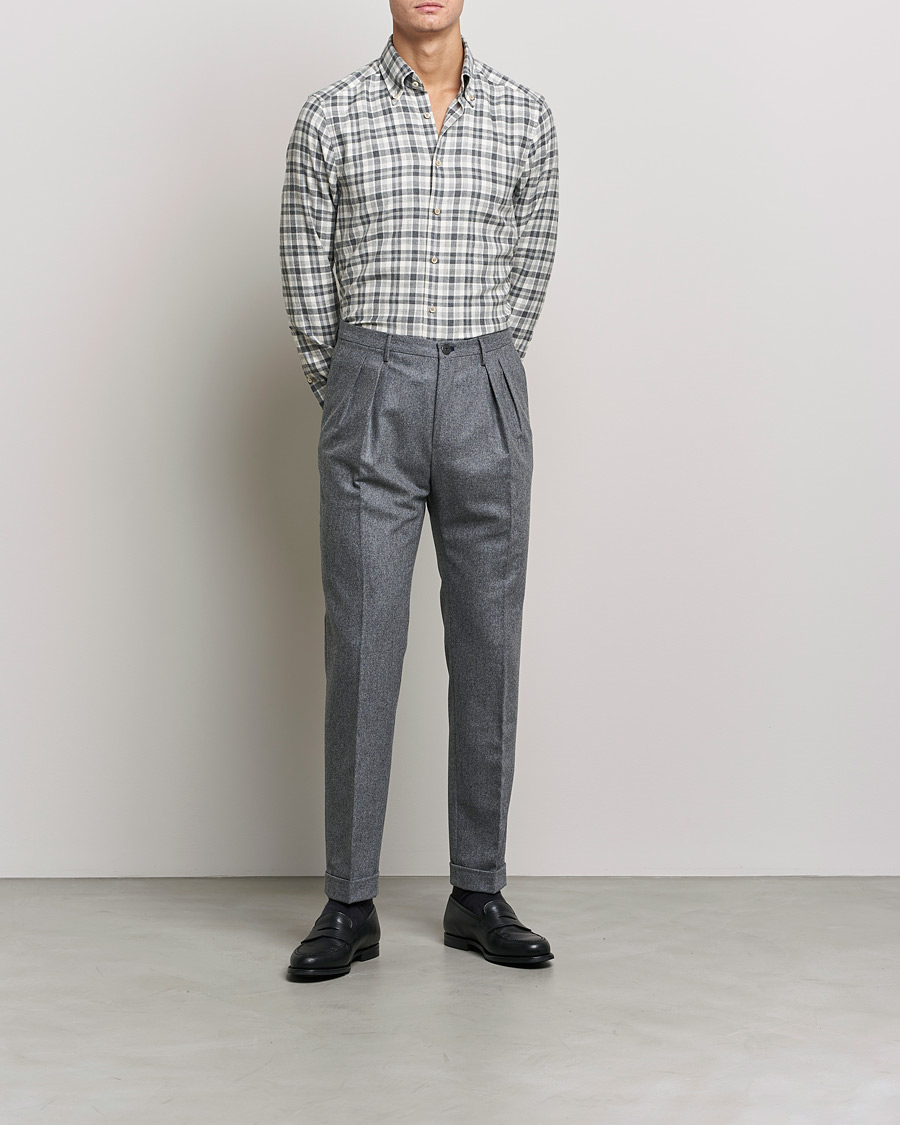 Hombres | Camisas | Stenströms | Slimline Checked Flannel Shirt Grey/White