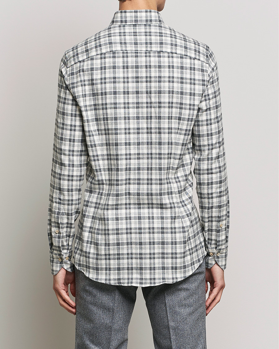 Hombres | Camisas | Stenströms | Slimline Checked Flannel Shirt Grey/White
