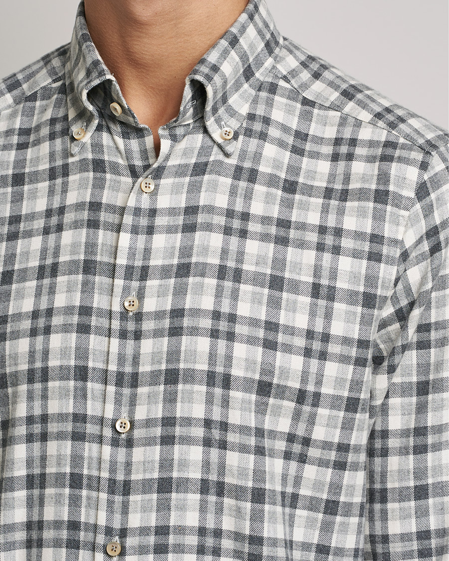 Hombres | Camisas | Stenströms | Slimline Checked Flannel Shirt Grey/White