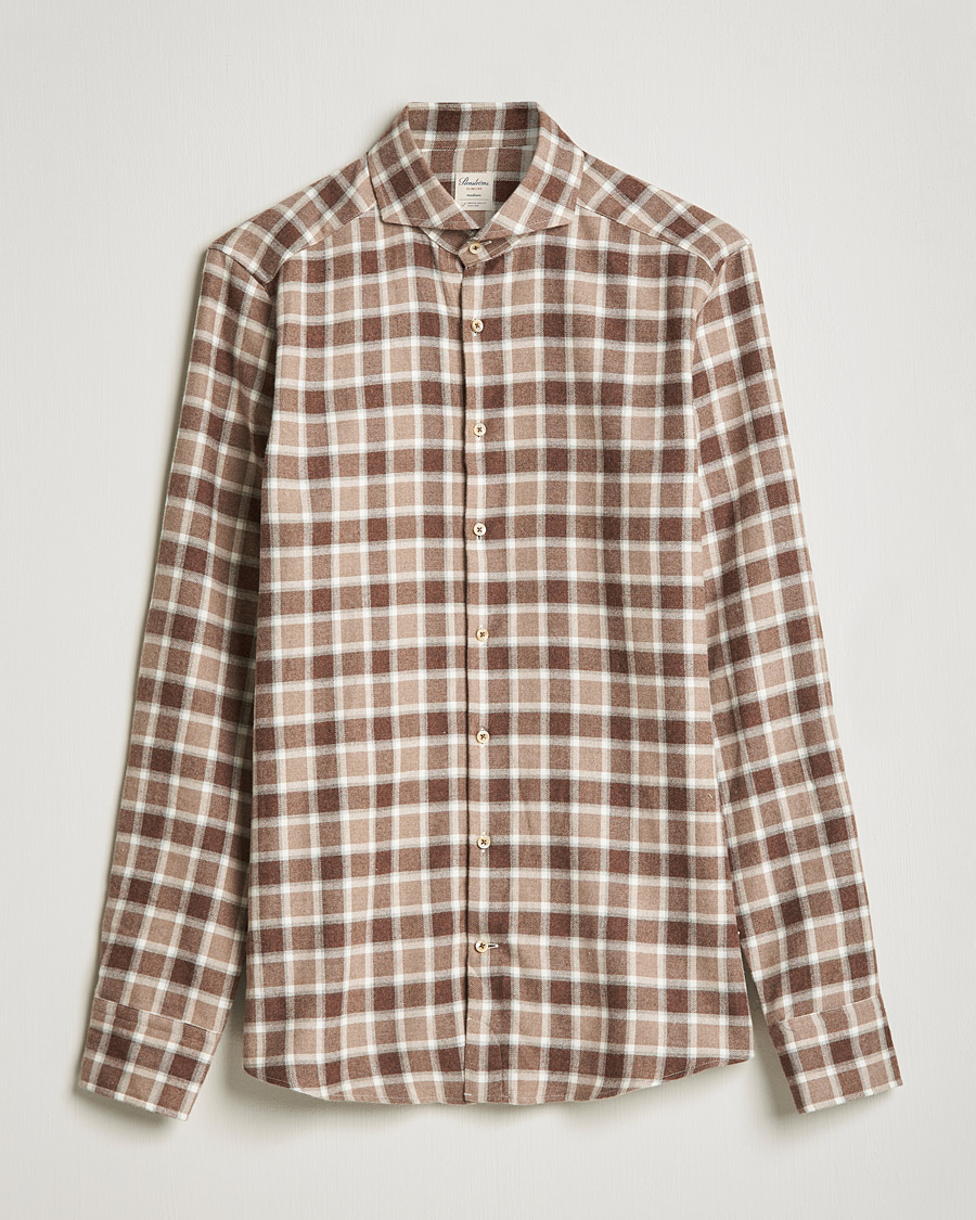 Hombres | Camisas | Stenströms | Slimline Checked Flannel Shirt Brown