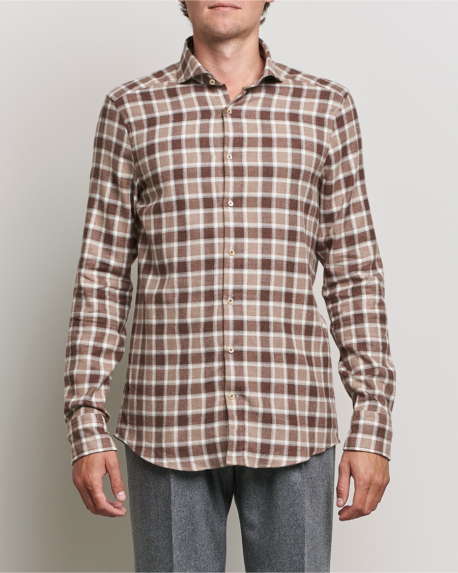 Hombres | Camisas | Stenströms | Slimline Checked Flannel Shirt Brown