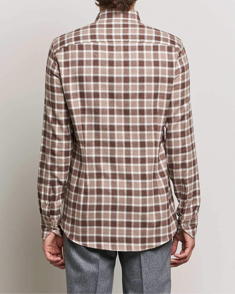 Hombres | Camisas | Stenströms | Slimline Checked Flannel Shirt Brown