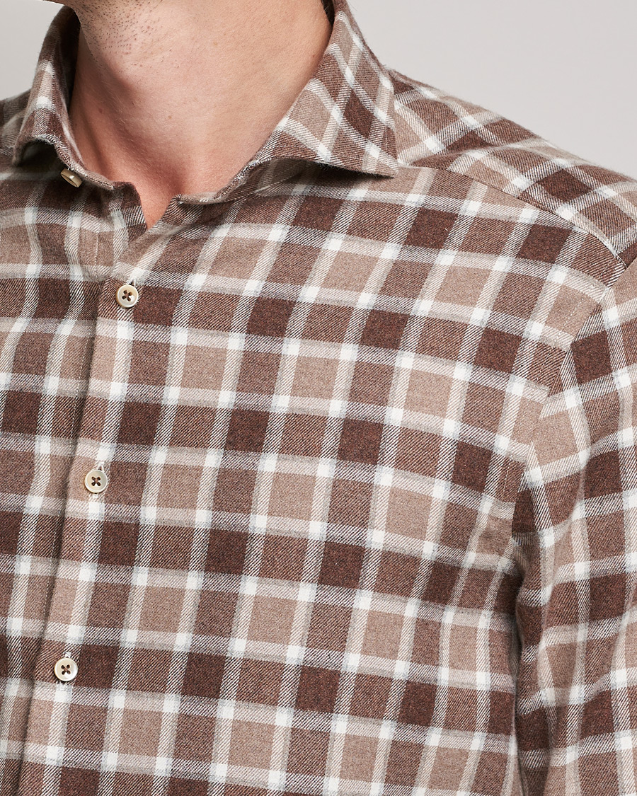 Hombres | Camisas | Stenströms | Slimline Checked Flannel Shirt Brown
