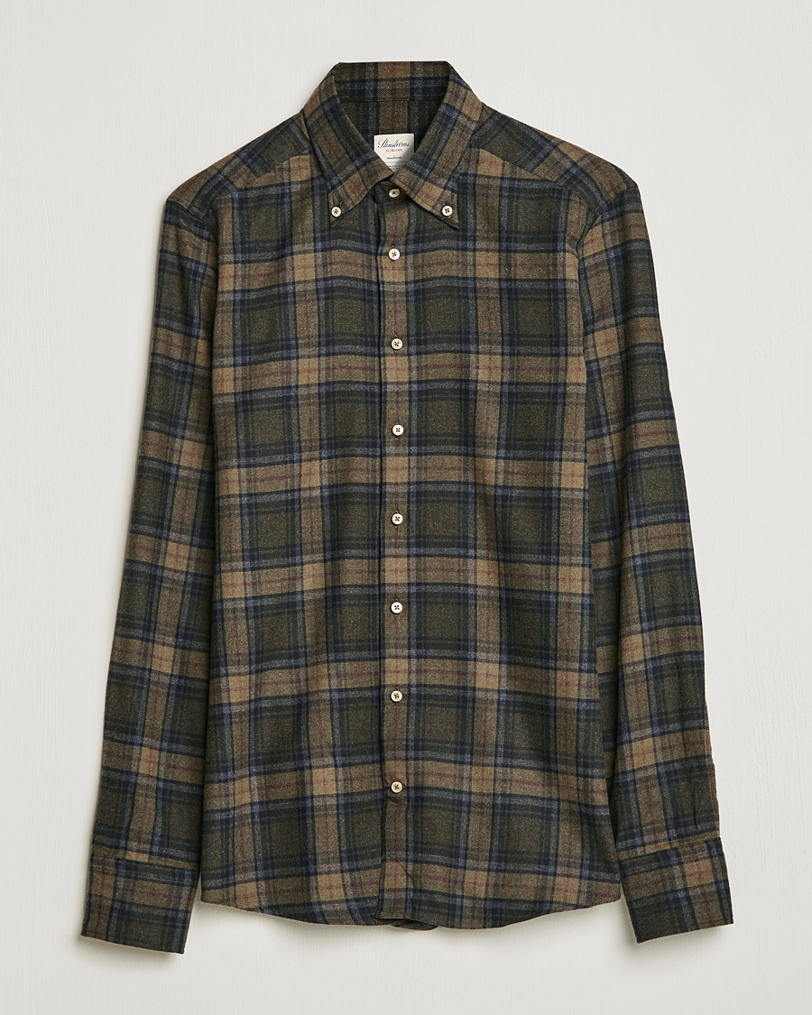Hombres | Camisas | Stenströms | Slimline Checked Flannel Shirt Dark Green