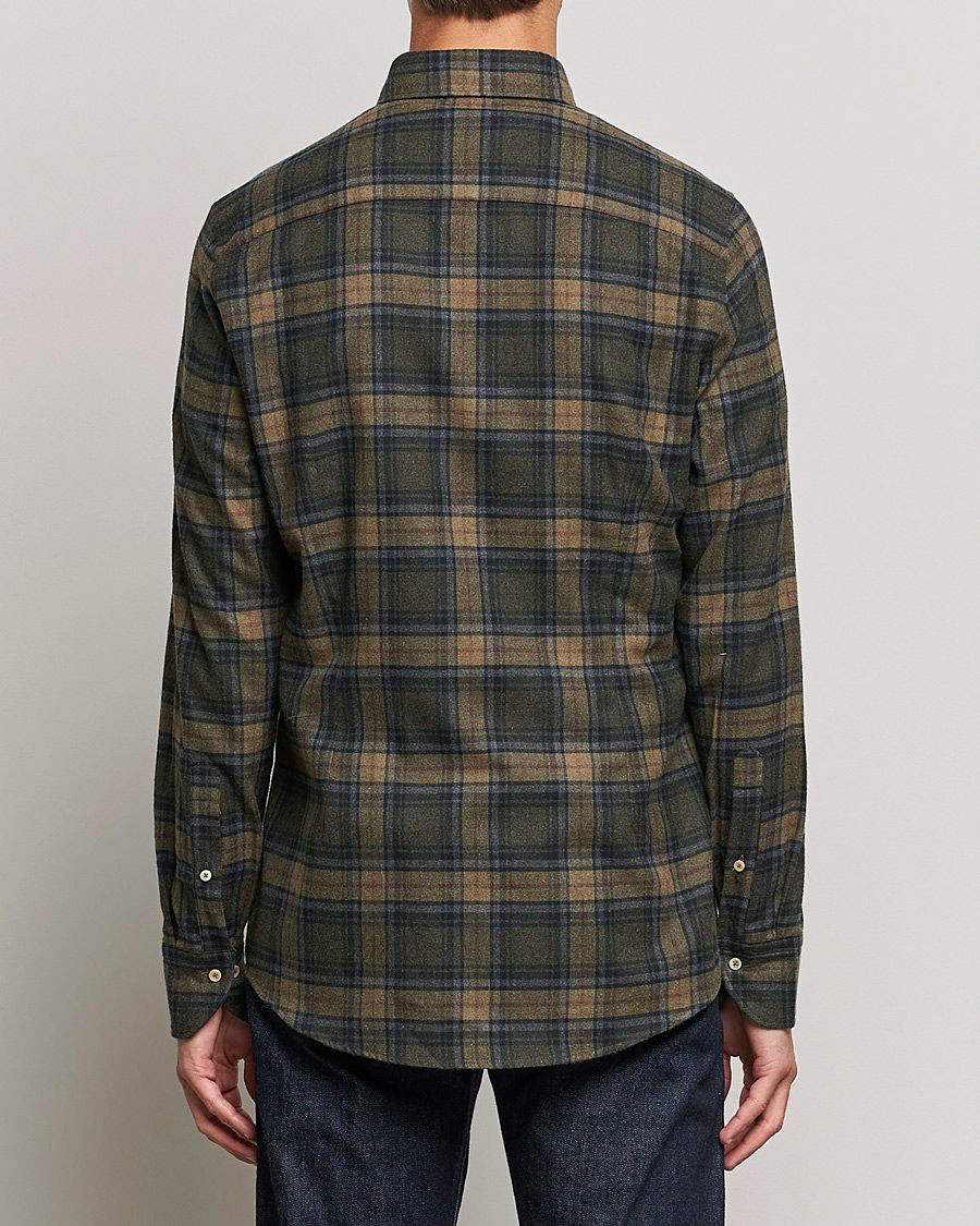 Hombres | Camisas | Stenströms | Slimline Checked Flannel Shirt Dark Green