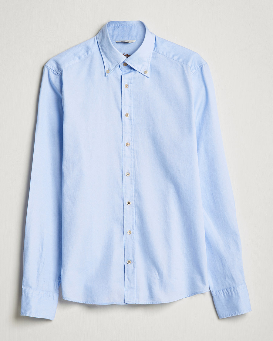 Hombres | Camisas | Stenströms | Slimline Button Down Printed Oxford Shirt Light Blue