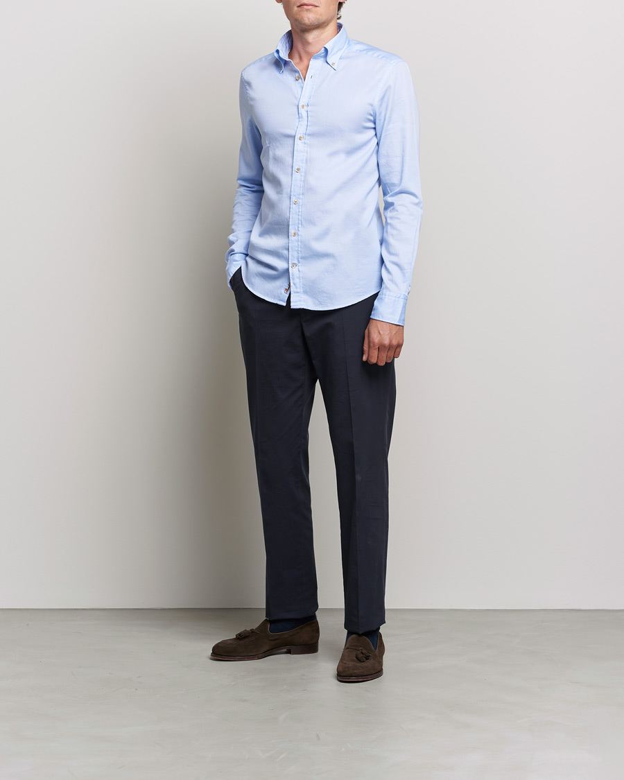 Hombres | Camisas | Stenströms | Slimline Button Down Printed Oxford Shirt Light Blue