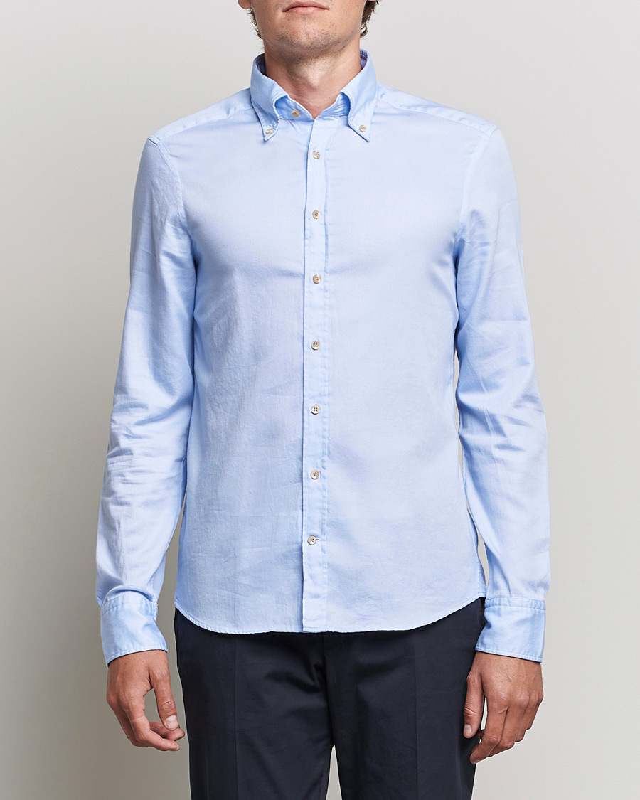 Hombres | Camisas | Stenströms | Slimline Button Down Printed Oxford Shirt Light Blue