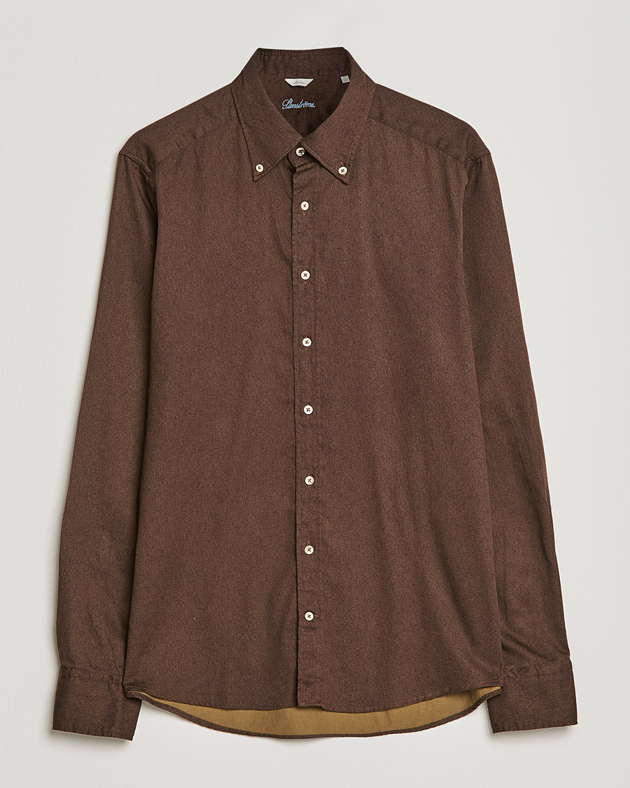 Hombres | Camisas | Stenströms | Slimline Button Down Printed Oxford Shirt Brown