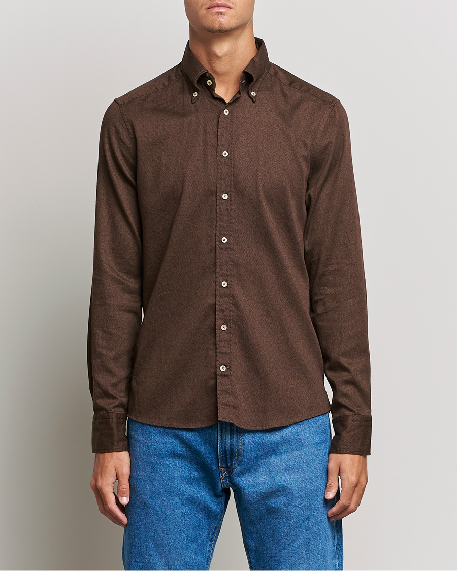 Hombres | Camisas | Stenströms | Slimline Button Down Printed Oxford Shirt Brown