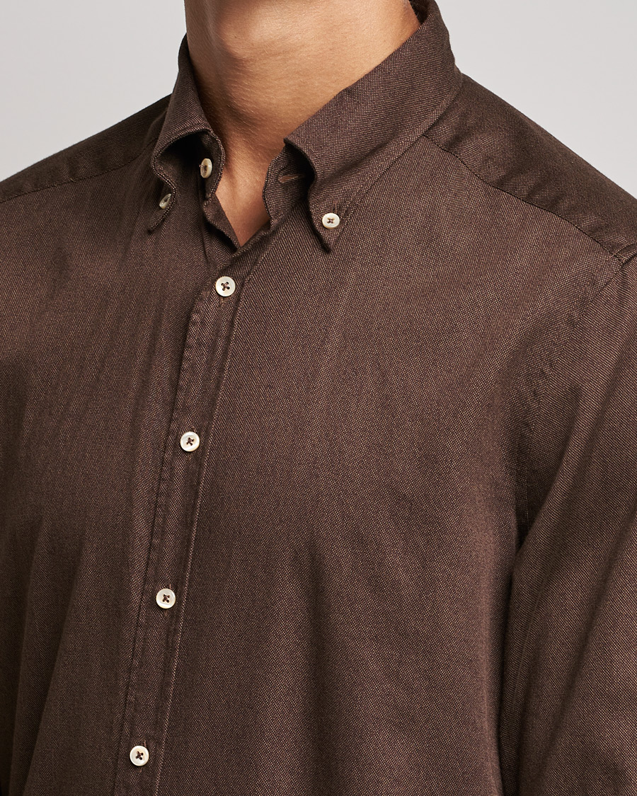 Hombres | Camisas | Stenströms | Slimline Button Down Printed Oxford Shirt Brown