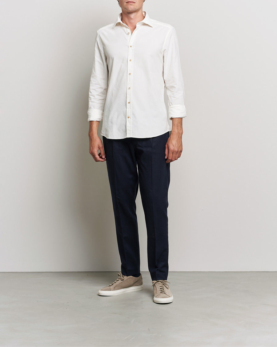 Hombres | Camisas | Stenströms | Slimline Washed Cut Away Corduroy Shirt White