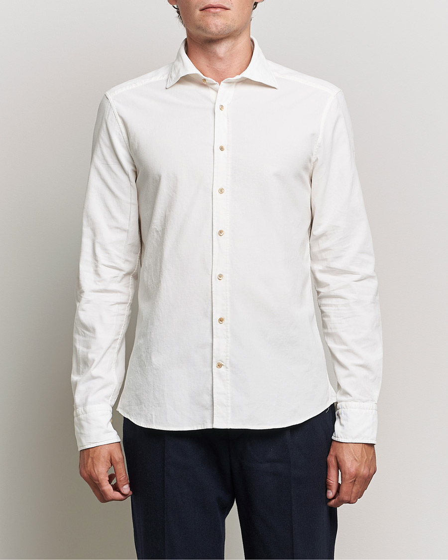 Hombres | Camisas | Stenströms | Slimline Washed Cut Away Corduroy Shirt White