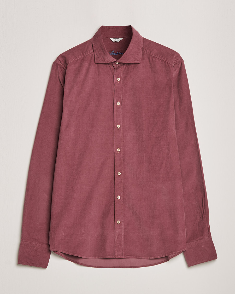 Hombres | Camisas | Stenströms | Slimline Washed Cut Away Corduroy Shirt Wine Red