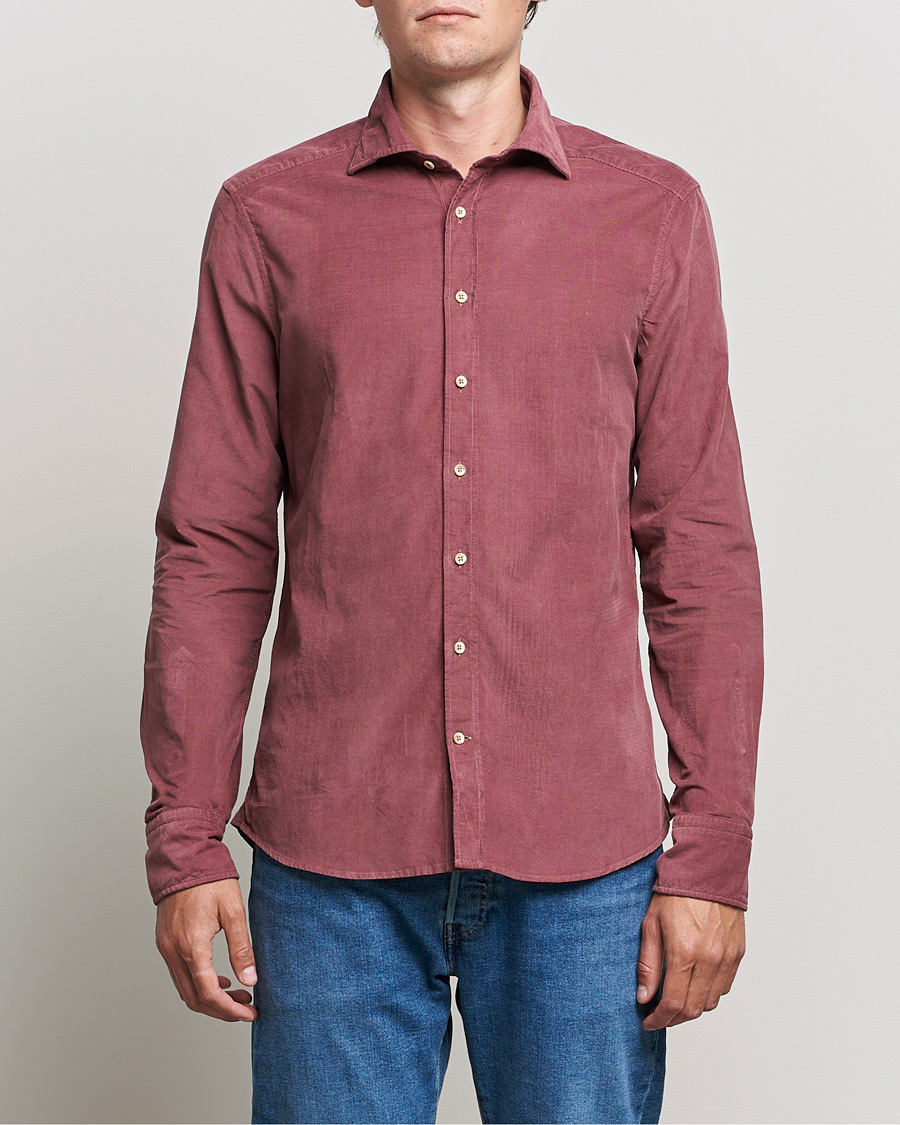 Hombres | Camisas | Stenströms | Slimline Washed Cut Away Corduroy Shirt Wine Red