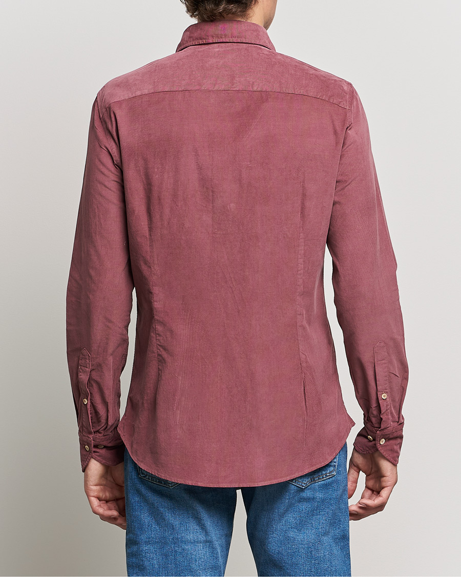 Hombres | Camisas | Stenströms | Slimline Washed Cut Away Corduroy Shirt Wine Red