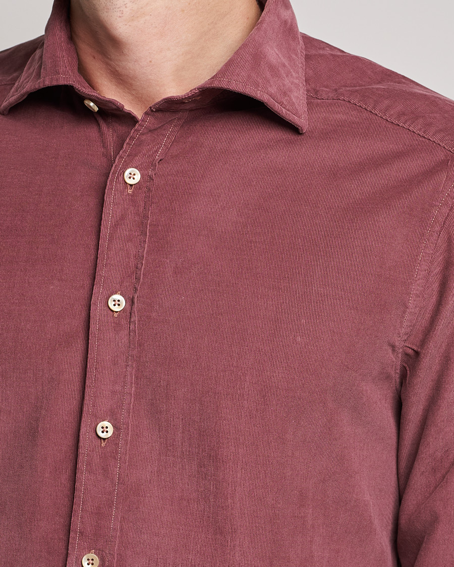 Hombres | Camisas | Stenströms | Slimline Washed Cut Away Corduroy Shirt Wine Red