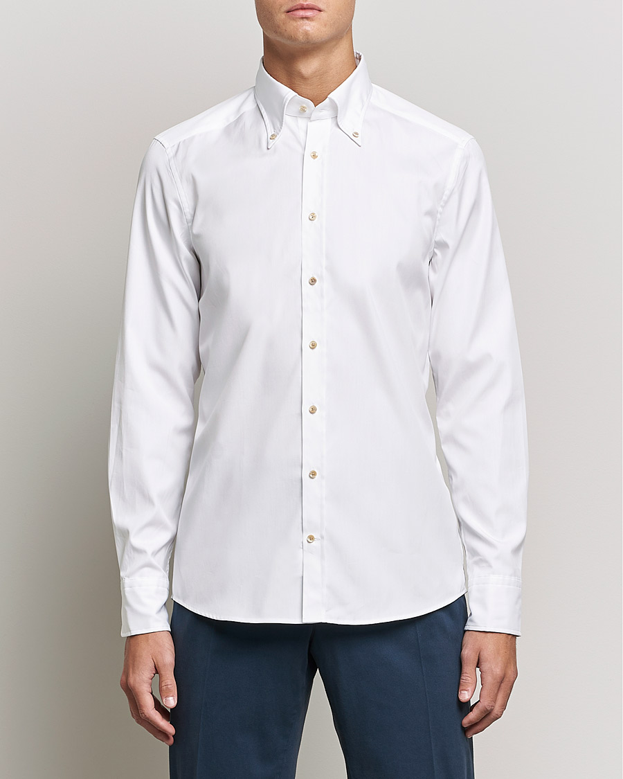 Hombres | Camisas | Stenströms | Slimline Button Down Pinpoint Oxford Shirt White