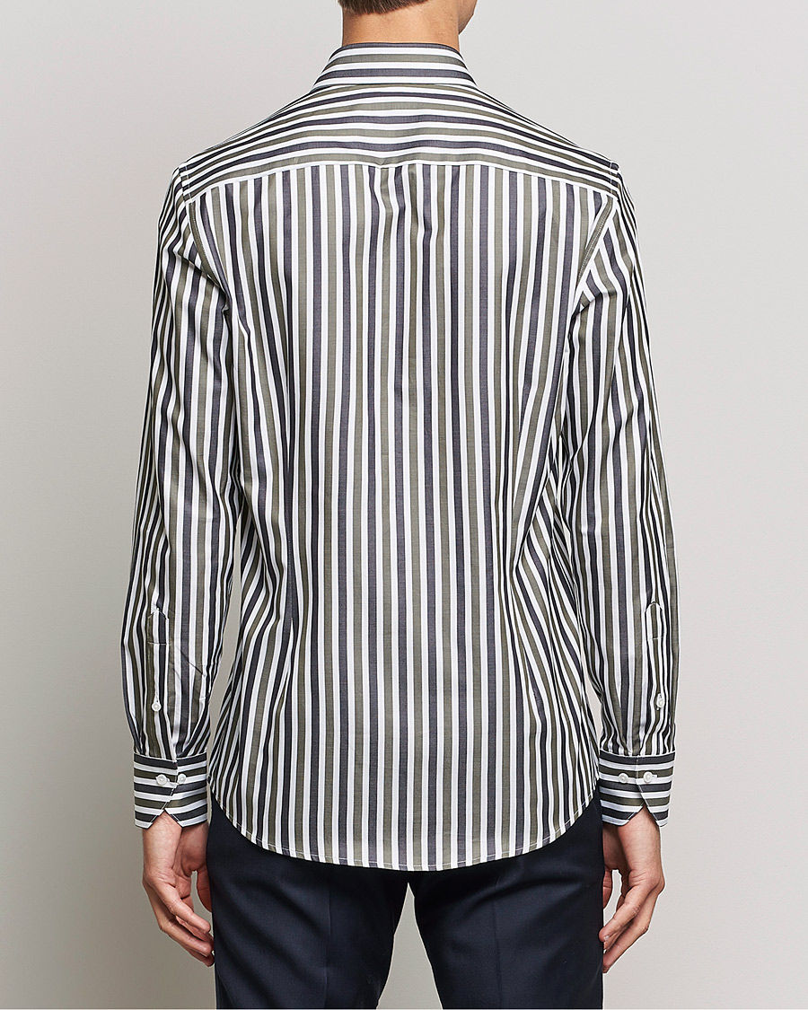 Hombres | Camisas | Stenströms | Slimline Cut Away Wide Striped Shirt Blue/Green