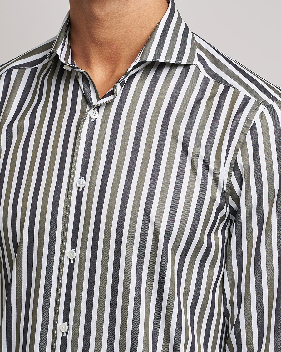 Hombres | Camisas | Stenströms | Slimline Cut Away Wide Striped Shirt Blue/Green