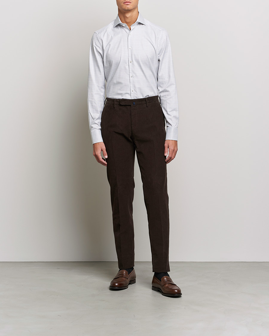 Hombres | Camisas | Stenströms | Slimline Cut Away Checked Shirt Green