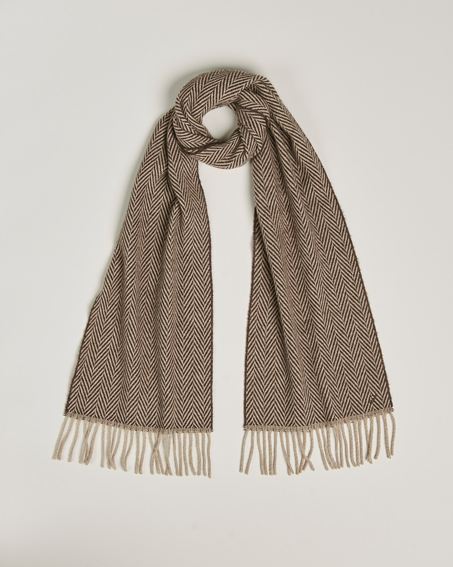 Hombres | Stenströms Large Herringbone Wool Scarf Brown | Stenströms | Large Herringbone Wool Scarf Brown