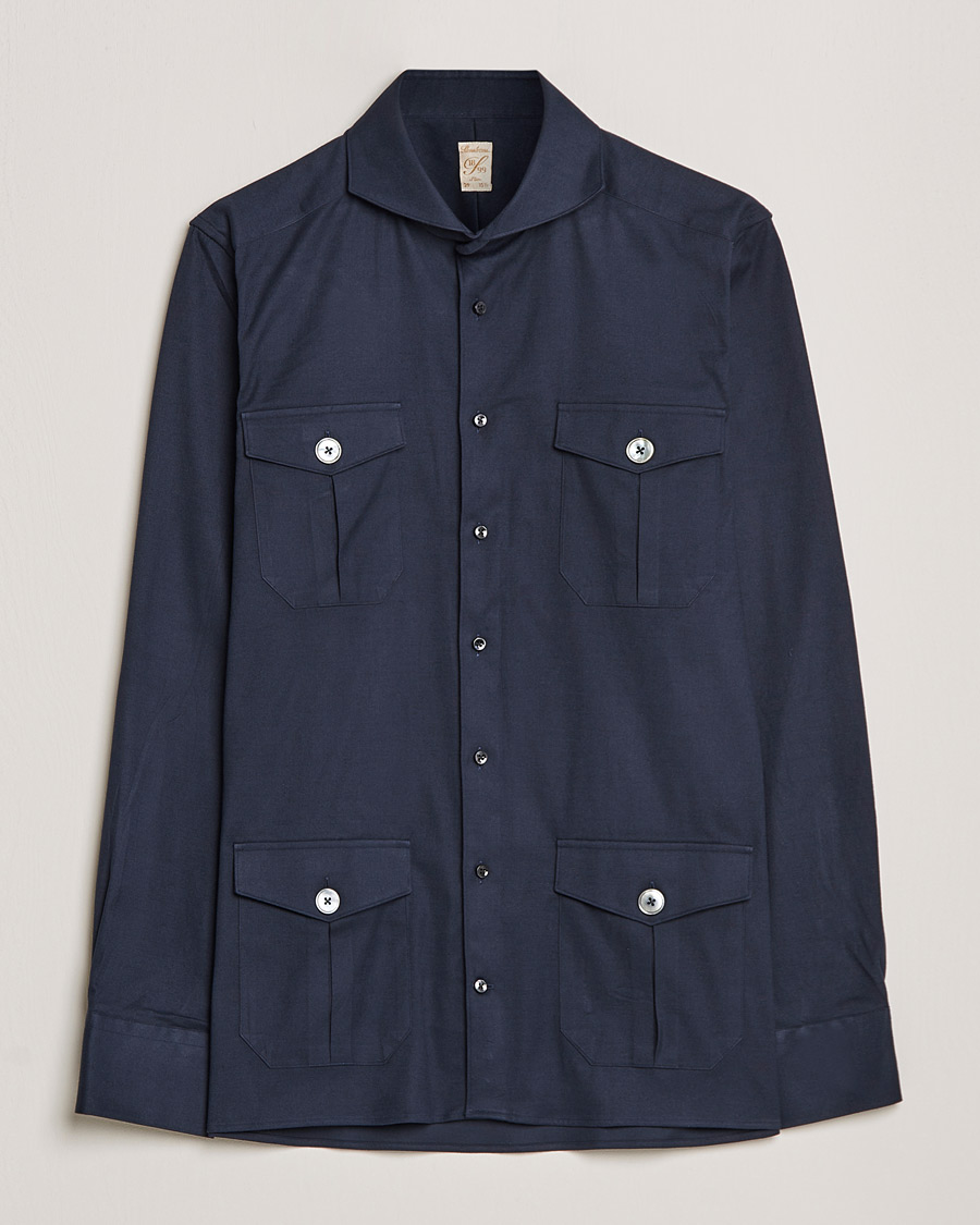 Hombres | Camisas | Stenströms | 1899 Slimline Stretch Twill Overshirt Navy