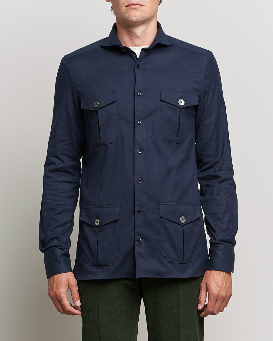 Hombres | Camisas | Stenströms | 1899 Slimline Stretch Twill Overshirt Navy