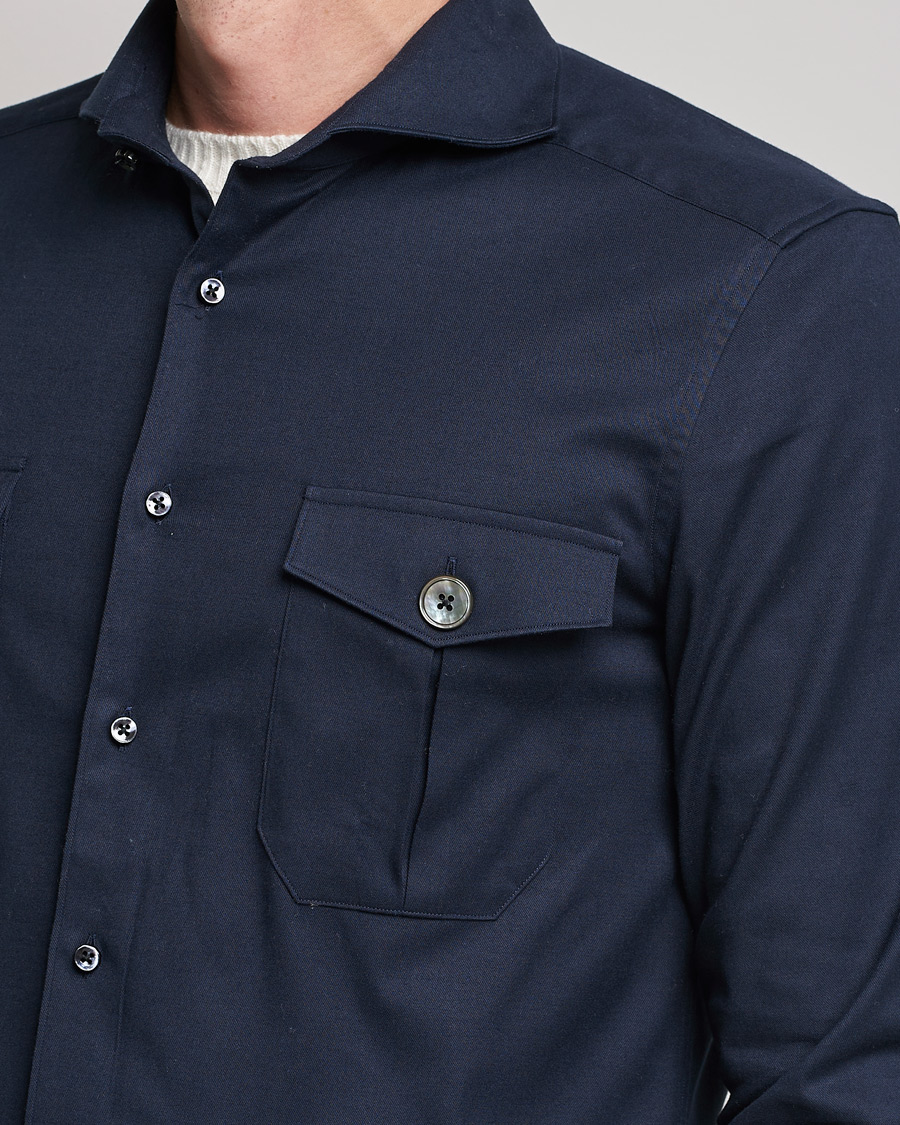 Hombres | Camisas | Stenströms | 1899 Slimline Stretch Twill Overshirt Navy