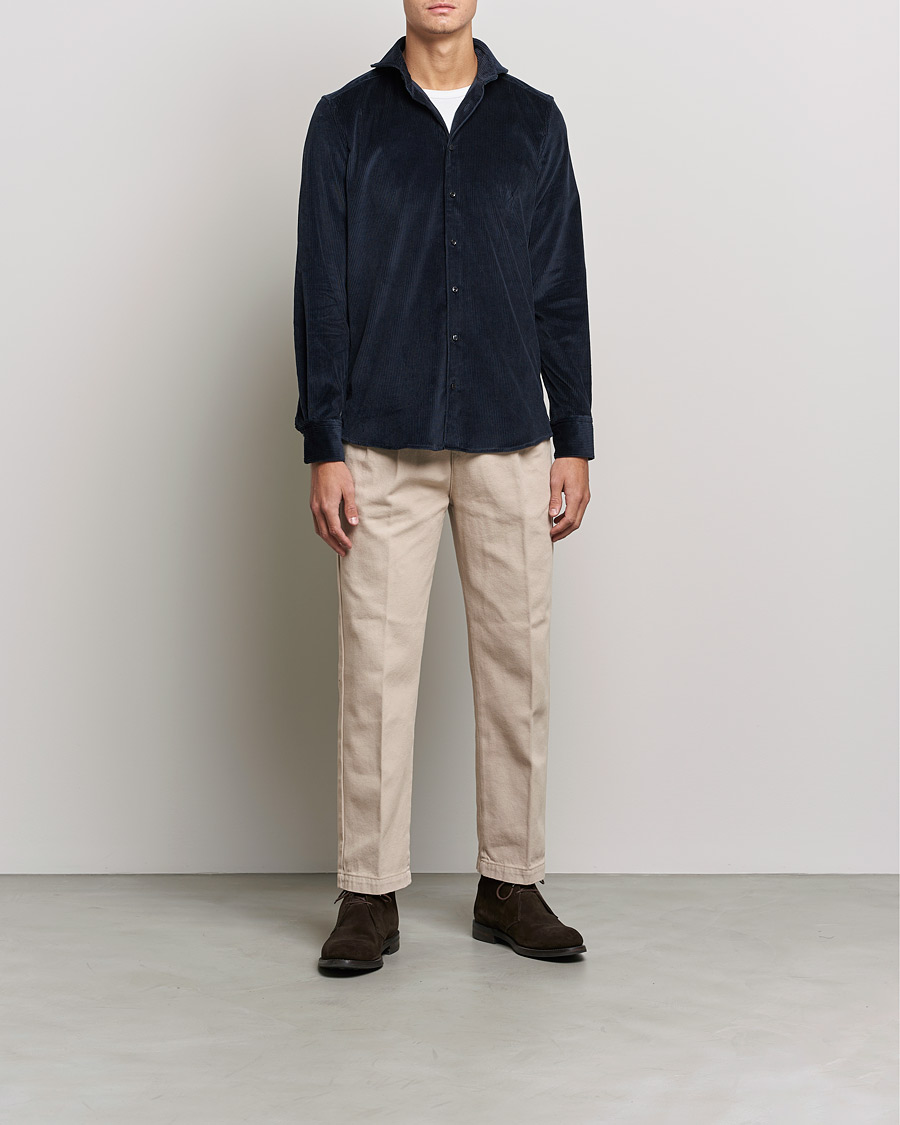 Hombres | Camisas | Stenströms | 1899 Slimline Sea Island Corduroy Shirt Navy