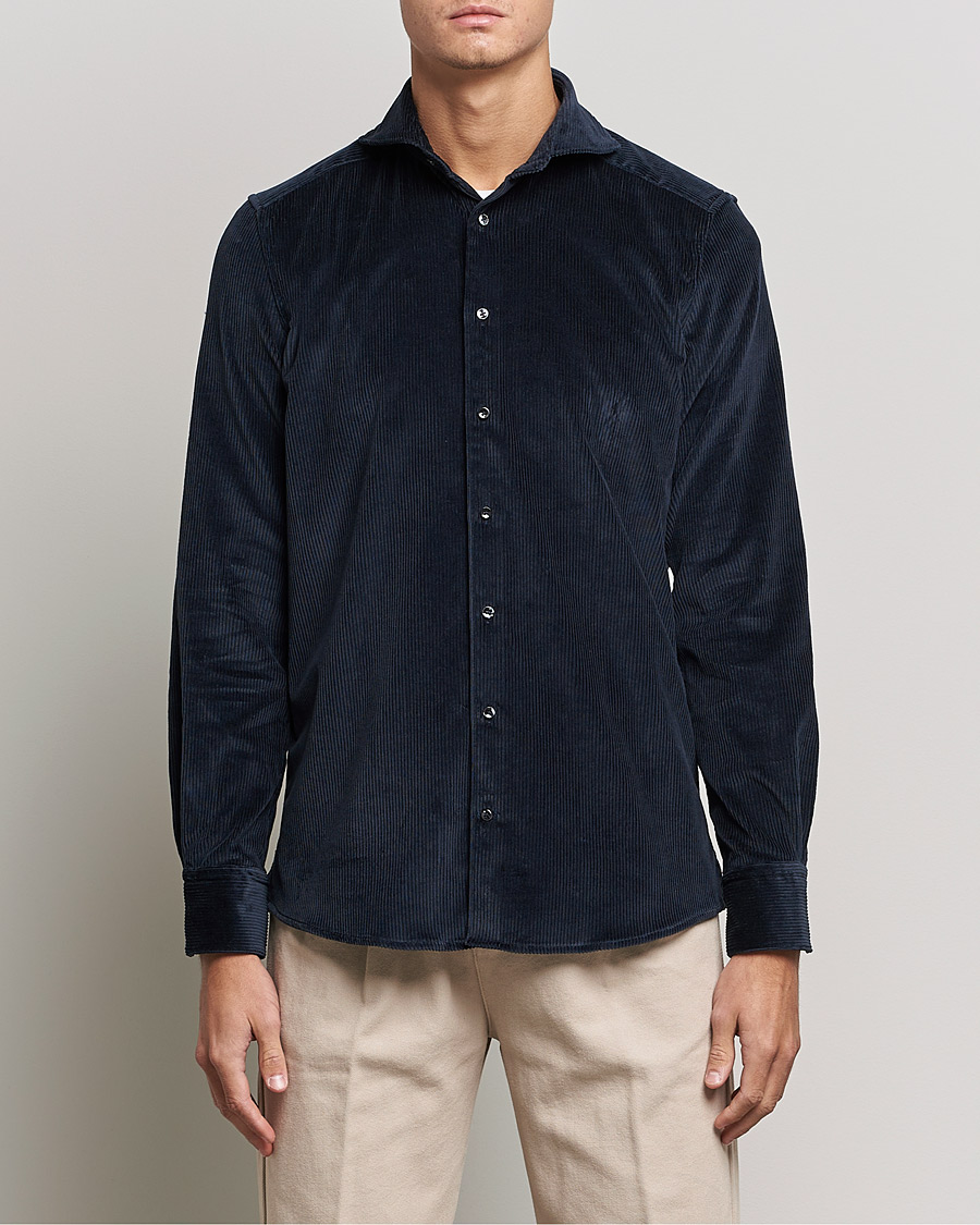 Hombres | Camisas | Stenströms | 1899 Slimline Sea Island Corduroy Shirt Navy